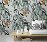 Fotobehang met apen en planten, grijs illustratie 3.40 x 2.12 m 
