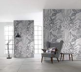 Fotobehang met Bladerenmotief, Wit grafisch 3.40 x 1.06 m 
