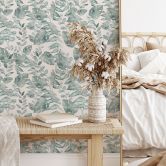 Tapet med mønster planter - jungleblade akvarel creme - Bloomery Decor 