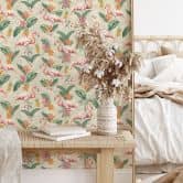 Tropische Mustertapete - Flamingo und tropische Blätter - Bloomery Decor 