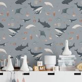 Mustertapete Maritime Unterwasserwelt – Wale und Meerestiere - Kikki Belle 