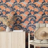 Mustertapete Muschelmuster in Orange-blau - Treechild 