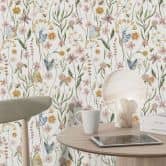 Patterned Wallpaper Spring meadow with butterflies - UN Designs 