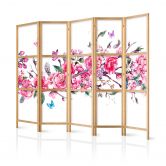 Japanischer Paravent, Raumteiler freistehend, Trennwand - Japanischer Stil: Blumen und Schmetterlinge 
