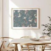 Poster Kraniche im Kirschblüten-Rausch Blau - Bloomery Decor 