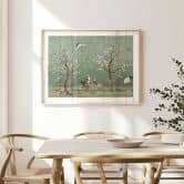 Poster Kraniche in floraler Landschaft - Bloomery Decor 