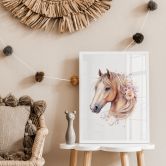 Poster Cheval Boho avec crinière de fleurs | Portrait de cheval pour la chambre d'enfant 