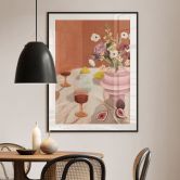 Poster Sommer Stillleben mit Blumen und Wein - Goed Blauw 