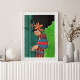 Poster Frau im Streifenkleid mit orangen Blüten - Hülya 