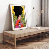 Poster Frau mit grün-weißen Blättern - Hülya 