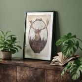 Plakat vintage hjort med pibe | dyreportræt til stuen - Koubou 