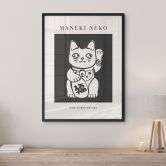 Schwarz-Weiß Poster Maneki Neko - Die Glückskatze - KsanaKalpa 