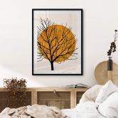 Poster Kubistika - Goldene Sonne hinter einem Baum 