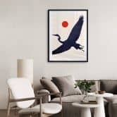 Poster Kubistika - Kranich mit roter Sonne 