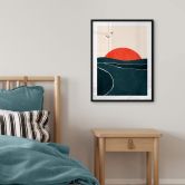 Poster Sonnenuntergang am Meer mit Tauben - Kubistika 