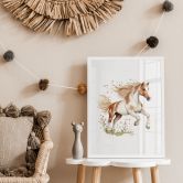 Poster Horse gallop in the flower meadow | Animal art for children 