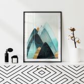 Poster Abstrakte Berge in Gold und Blau - SpaceFrog Designs 
