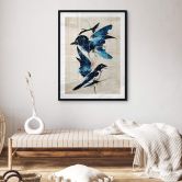 Poster Treechild - Himmelsvögel in schimmerndem Blau 