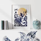 Poster Goed Blauw - Linolschnitt Kranich 
