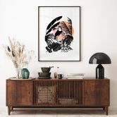 Poster Goed Blauw - Linolschnitt Tukan 