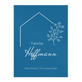 Personalisierbares Poster Familie Haus - blau 