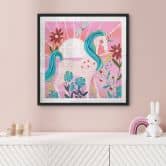 Poster Einhorn auf farbenfroher Blumenwiese - Bonne Müller - Quadratisch 