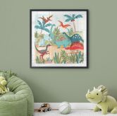 Kinderposter Farbenfrohe Dinosaurier im Urzeitwald - Bonne Müller - Quadratisch 