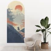 Wall sticker Round arch wall panel Sunrise over the pagoda - Roze - narrow 