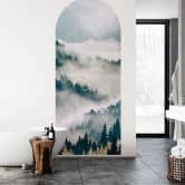 Muursticker rond boogpaneel Mysterieuze mist in het bos - SpaceFrog Designs - narrow 