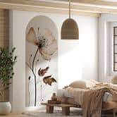 Wallsticker rundbue vægpanel tørret blomst i creme - Treechild - smal 