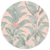 Fotobehang Tropische Bladeren Roze - Bloemdecor - Rond - Zelfklevend/niet-geweven 