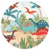 Papier peint photo pour la chambre d'enfant - Dinosaures colorés dans la forêt préhistorique - Bonne Muller - Rond - papier peint intissé/papier peint intissé autocollant 