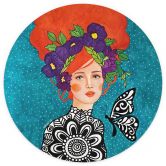Wall Mural Butterfly woman with wreath of flowers - Hülya - Round - Self-adhesive/non-woven 