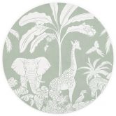 Jungledyr i tropisk grøn - Kikki Belle - Rundt fototapet - vliesetapet/selvklæbende non-woven tapet 