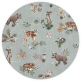 Fawn en bosvriendjes muurschildering - dieren voor kinderen - blauw - Kikki Belle - Rond - vliesbehang/zelfklevend vliesbehang 