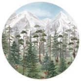 Børneværelse Fototapet skovdyr i en grøn alpin skov - Kikki Belle - rund - selvklæbende/ikke-vævet 
