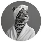 Royale spa time-out met luipaard | zwart-wit dierenbehang - Rahner - Rond - vliesbehang/zelfklevend vliesbehang 