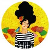 Sticker mural Fillette aux fleurs dans le jardin d'été - Hülya - Rond 