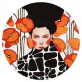 Wandtattoo Frau mit Retro-Mohnblumen - Hülya - Rund 