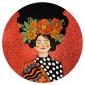 Wandtattoo Lächelnde Frau mit orangen Blumen - Hülya - Rund 