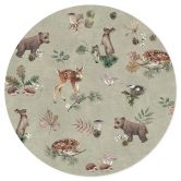 Sticker mural faon et amis de la forêt - animaux pour enfants - vert - Kikki Belle - Rond 