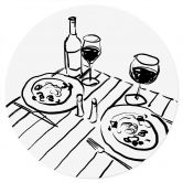 Sticker mural Dîner de nature morte avec du vin - Treechild - Rond 