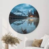 Wandbild Bergidylle am abendlichen See - Bing Li - Alu-Dibond Rund 