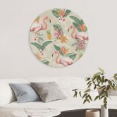 Wandbild Flamingo und tropische Blätter - Bloomery Decor - Alu-Dibond Rund 