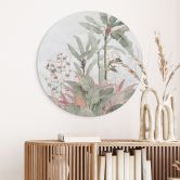 Wandbild Tropische Idylle mit Kolibri Blau - Bloomery Decor - Alu-Dibond Rund 