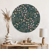 Wanddecoratie met vintage weidebloemen - Donkergroen - Bloemdecoratie - Aluminium dibond rond 