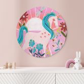 Wandbild Einhorn auf farbenfroher Blumenwiese - Bonne Müller - Alu-Dibond - Rund 