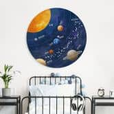Wanddecoratie zonnestelsel met planeten en zon - Cats & Dotz - Alu-Dibond Rond 