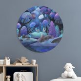 Wandbild Zauberwald in Mitternachtsblau - DigitalArtsi - Rund - Alu-Dibond 