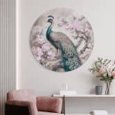 Wandbild Edler Pfau mit Blüten - Haase - Alu-Dibond - Rund 